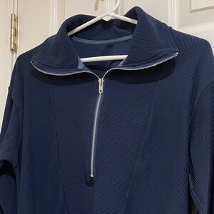 Navy Half-Zip Cropped Ribbed Pullover size small